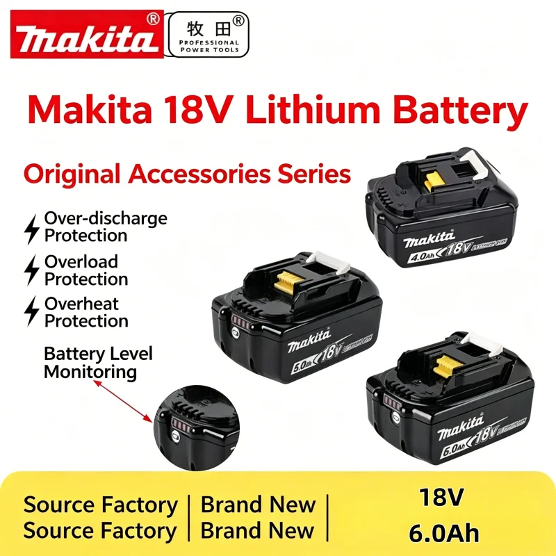 Authentic Makita Power Tool Battery, 18V 6.0Ah Li-ion Cell, Compatible with BL1860 BL1430, Offers Smooth Steady Current