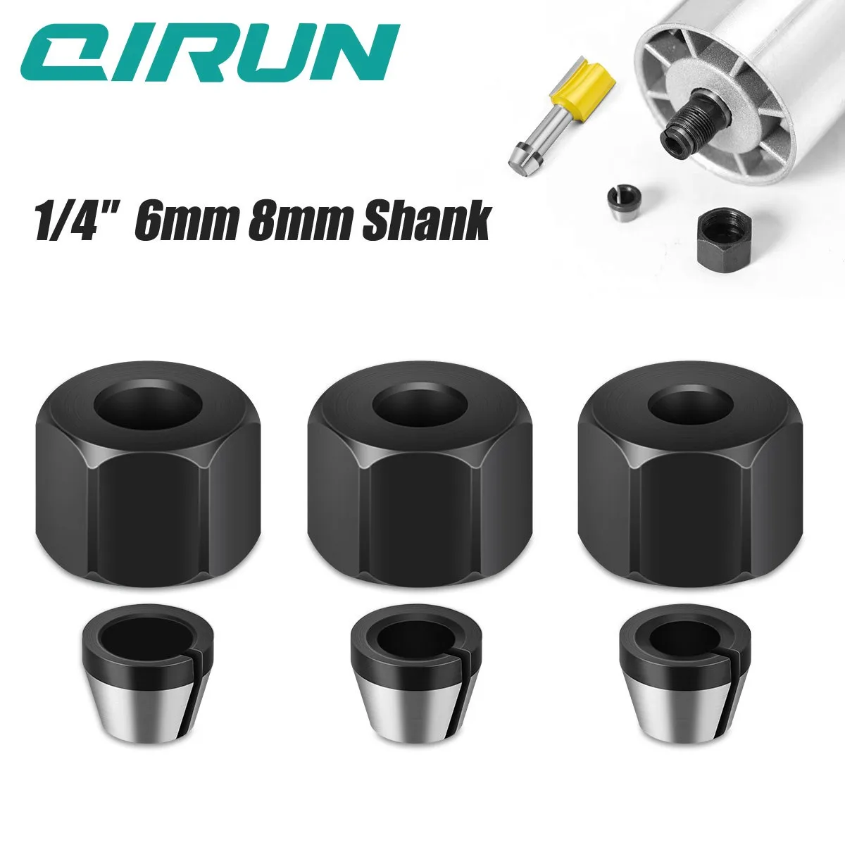 

6mm,6.35mm, 8mm trimming machine nut clamp, clamp nut set, mill conversion set, milling cutter accessory clamp set