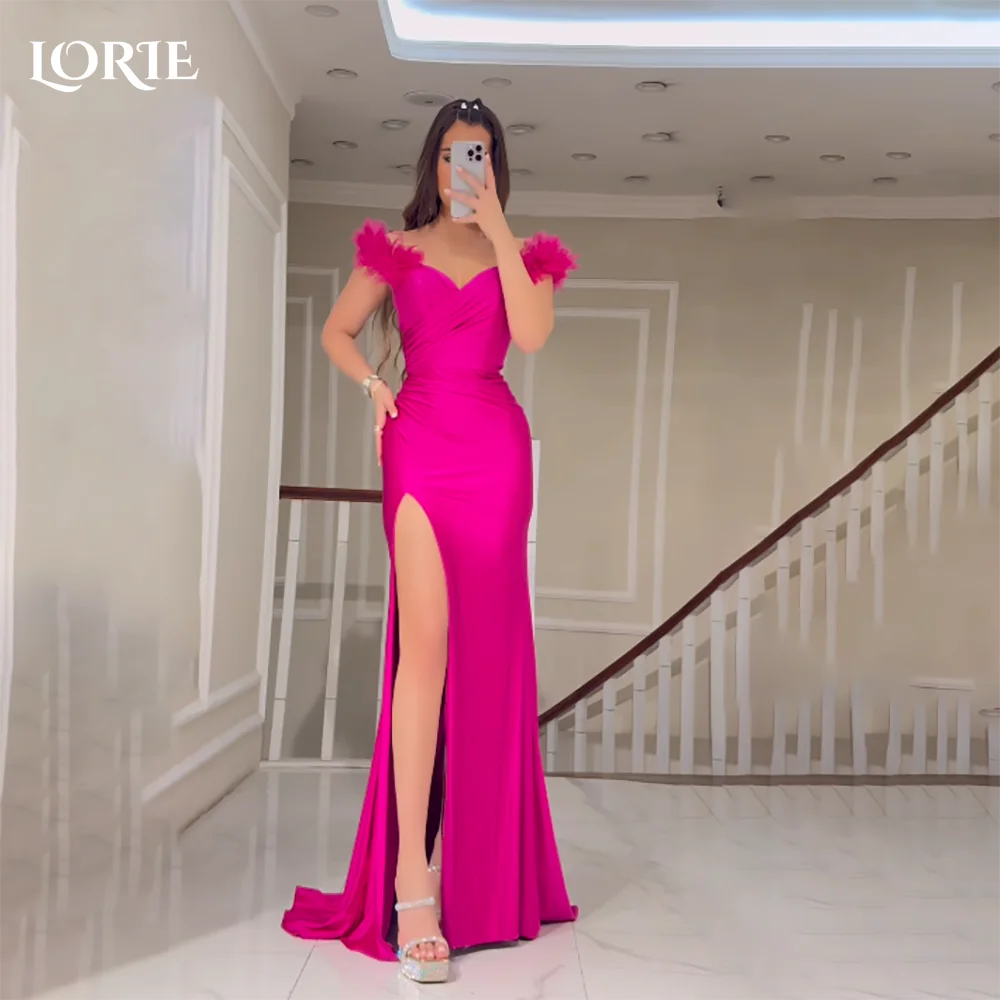 

LORIE Hot Pink Formal Evening Dresses Off-Shoulder V Neck Dubai Draped Pleated Party Gowns Arabia Side Slit Prom Dress 2024