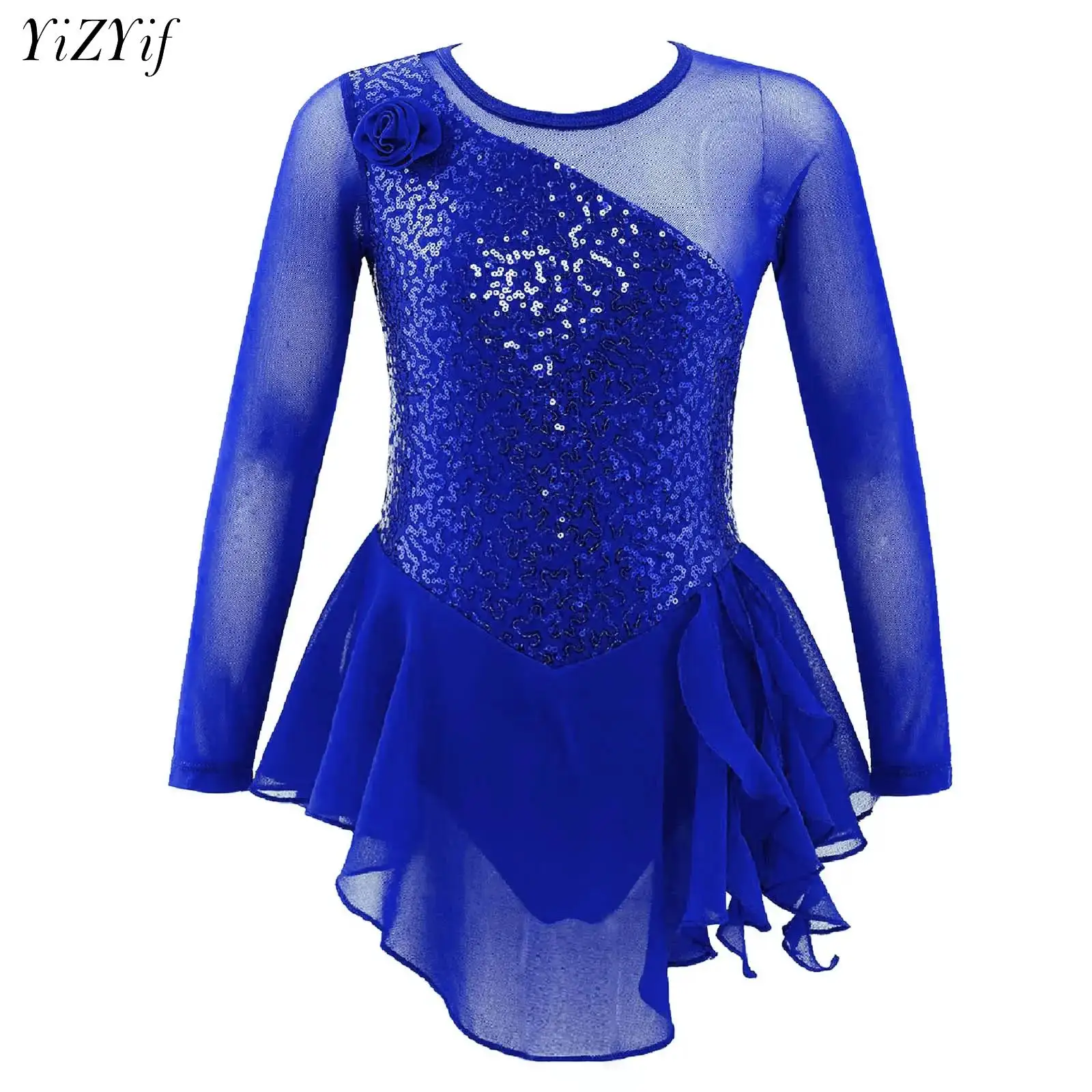 

Kids Girls Figure Skating Dress Sparkly Rhinestone Mesh Splice Ballerina Ballet Gymnastics Workout Tulle Tutu Dress Dancewear