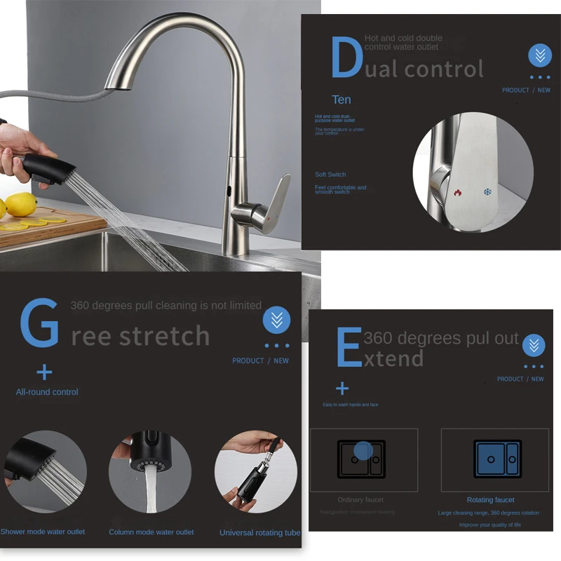 Faucet Kitche Home And Kitchen Intelligent Faucet Infrared Sensing WaterTap Hot Cold Steam Deck Smart Kitchen Faucet Gourmet