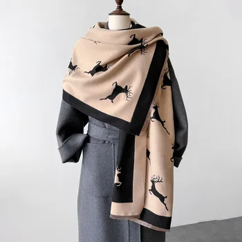 2024 new fashion cartoon deer fashion all-match warm long scarf autumn and winter thickened shawl simple neck scarf