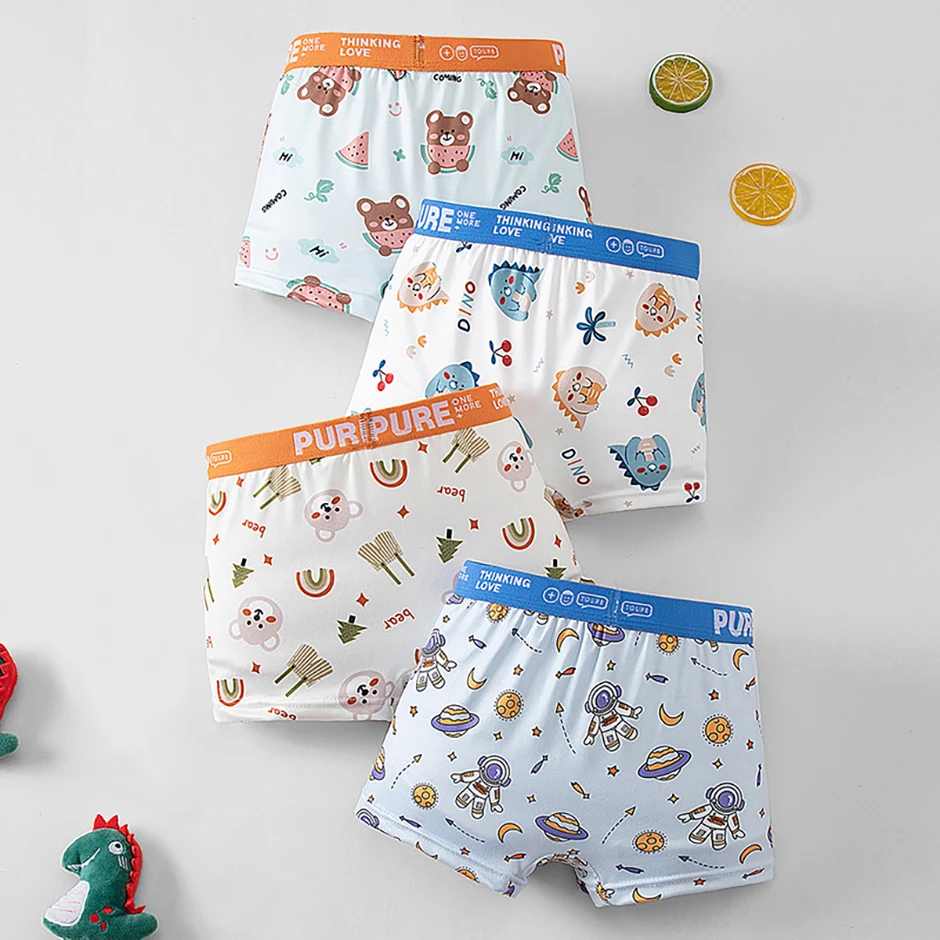 4-teiliges Set aus saisonalen, lustigen und niedlichen Cartoon-Unterwäsche für Kinder, bequeme Boxershorts, vielseitige, lässige Heimshorts für Jungen – Detail 3