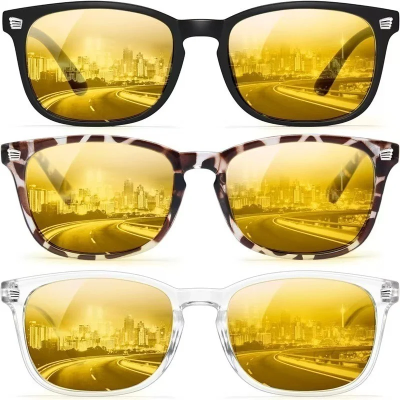 3PCS Fashion Vintage Square Frame Unisex Night Vision Glasses Reduce Visual Fatigue Lenses Anti-Glare Anti reflective Eyewear