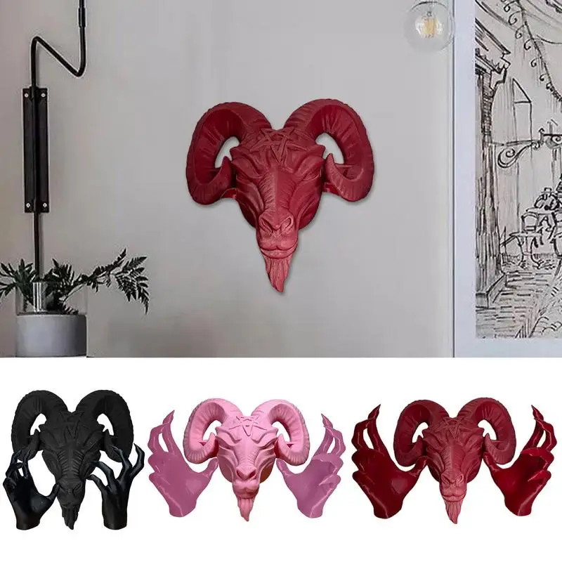 Figurine for Baphomet Statue Resin Baphomet Head and Hands Sculpture for Wall Gothic Satanic Goat Ornament for Living Room