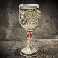 Creative 3D Skull Goblet Resin Stainless Steel Wine Glass Cup Halloween Retro Mug Drinking Cup Party Gift