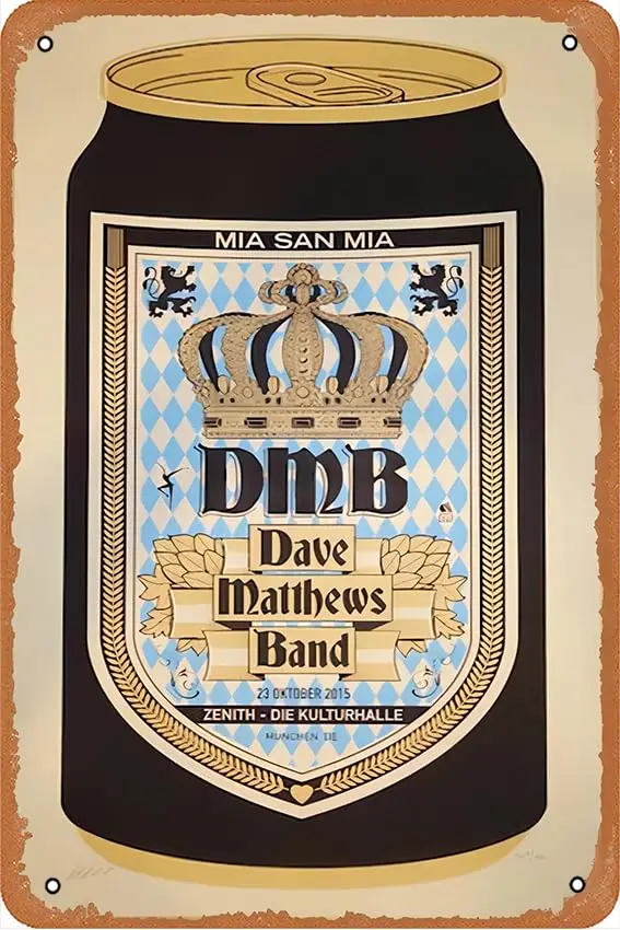 2015 Dave Matthews Band - München Germany Silkscreen Concert Poster Metal Tin Sign Plaque for Home Coffee Wall Decor
