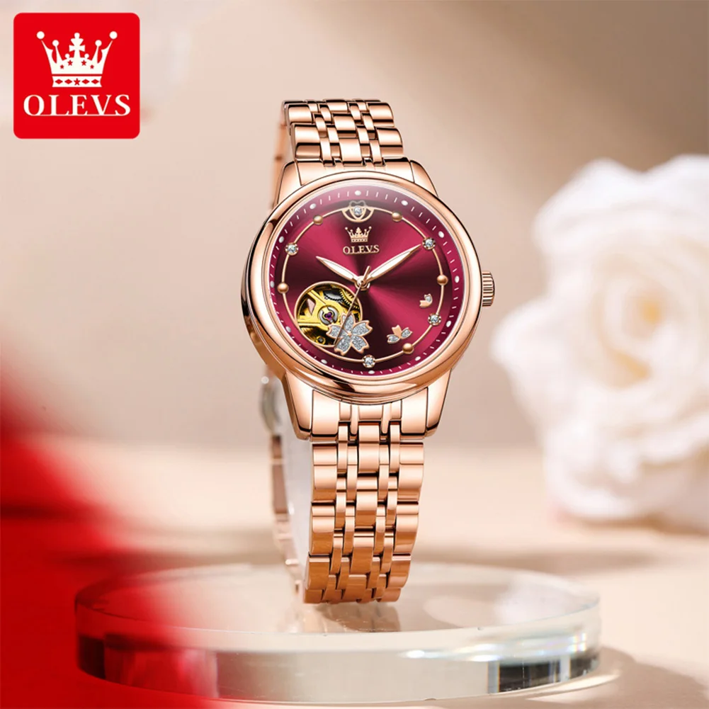 OLEVS 6732 Women Watch New Elegant Women's Automatic Mechanical Watch Top Luxury Brand Premium Diamond Skeleton Women Bracelet