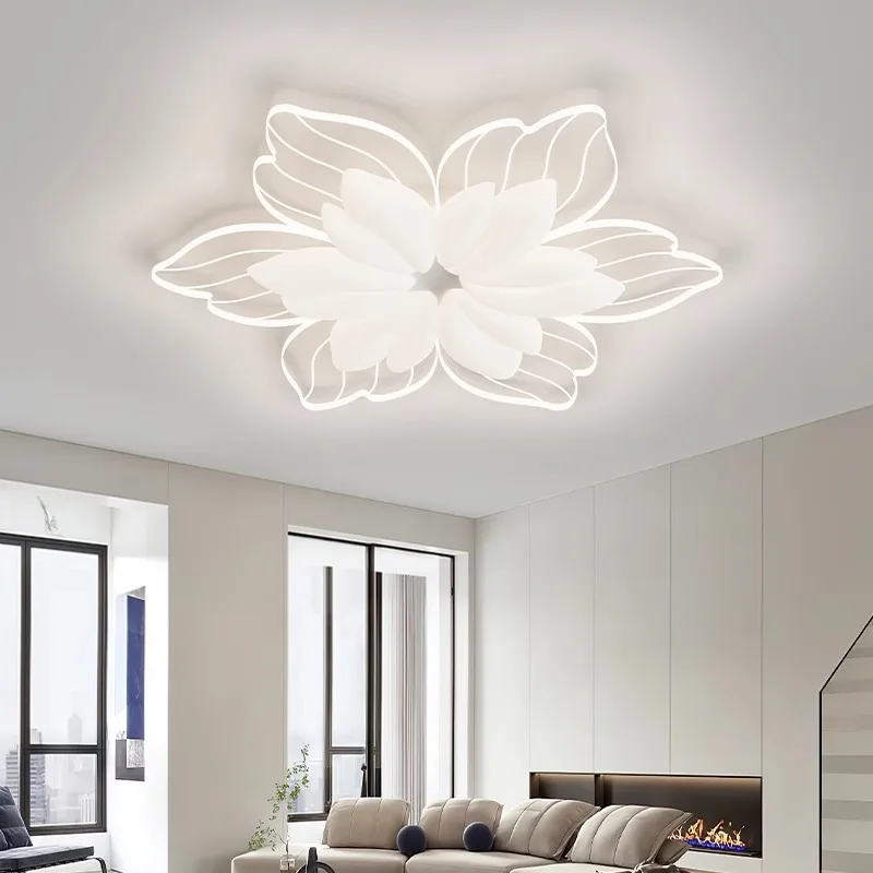 Modern New LED Flower Shaped Chandelier White Ceiling Lamp For Bedroom Living Room Baby Children's Nursery Decor Smart Lighting