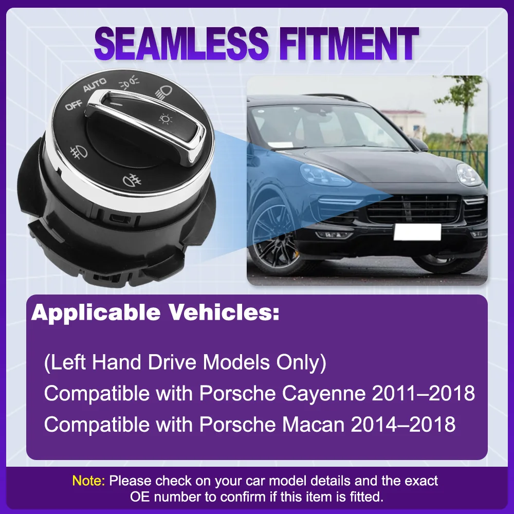 

Headlight Control Switch Fog Light Knob with AUTO for Porsche Cayenne 2011-2018 Macan 2014-2018 LHD 7P5941531F