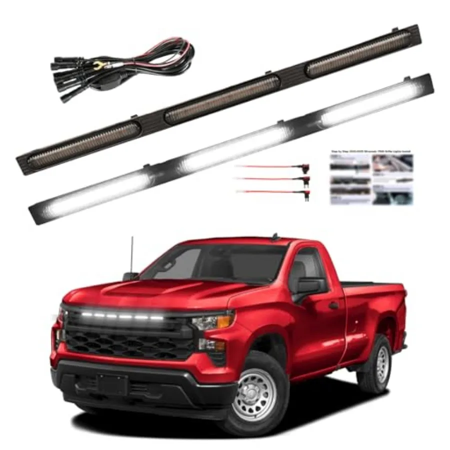 

Светодиодные фонари для решетки радиатора Chevrolet Silverado 1500, аксессуары 2022-2025, комплект светодиодных балок для решетки, подходит для Silverado Custom