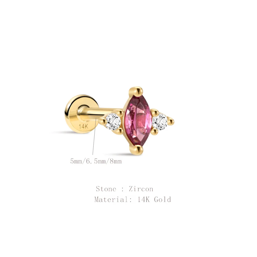 Aide 1 Piece 14K Solid Gold Playing Card Cartilage Studs Clover & Spade Colors Zircon Earrings for Women Ear Stacking Jewelry