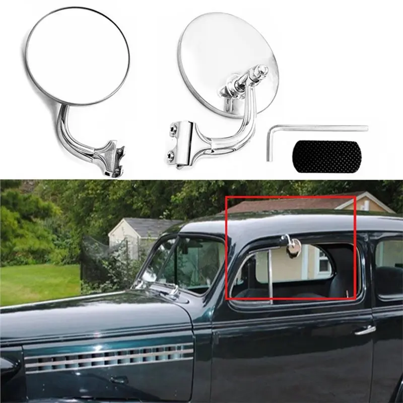 Retro Style Silver Round Side Mirror Kit 2 Pieces Vintage Classic Car Front And Rear View Reflective Mirrors-A54R