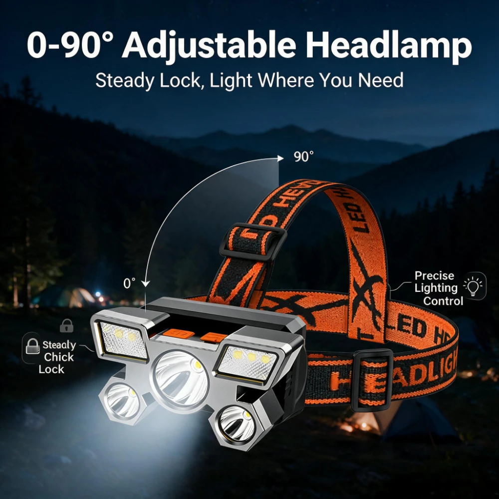 5*LED High Power Headlamp Super Bright USB Rechargeable Outdoor Fishing Camping Light Long Distance Head Mounted Mining Lamp view 5