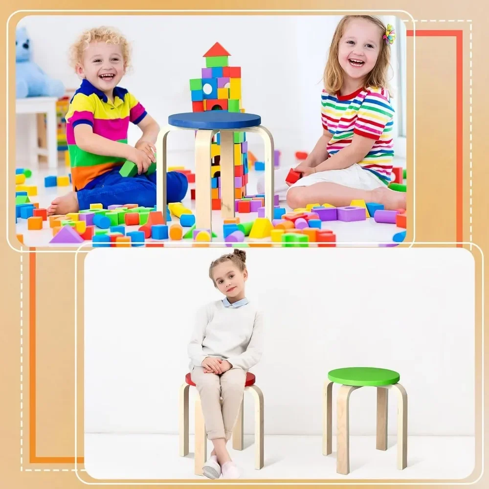 6 Pcs 12 Inch Bentwood Stacking Stool for Kids Colored Durable Round Nesting Stool Flexible Wood Stackable Stool Chairs