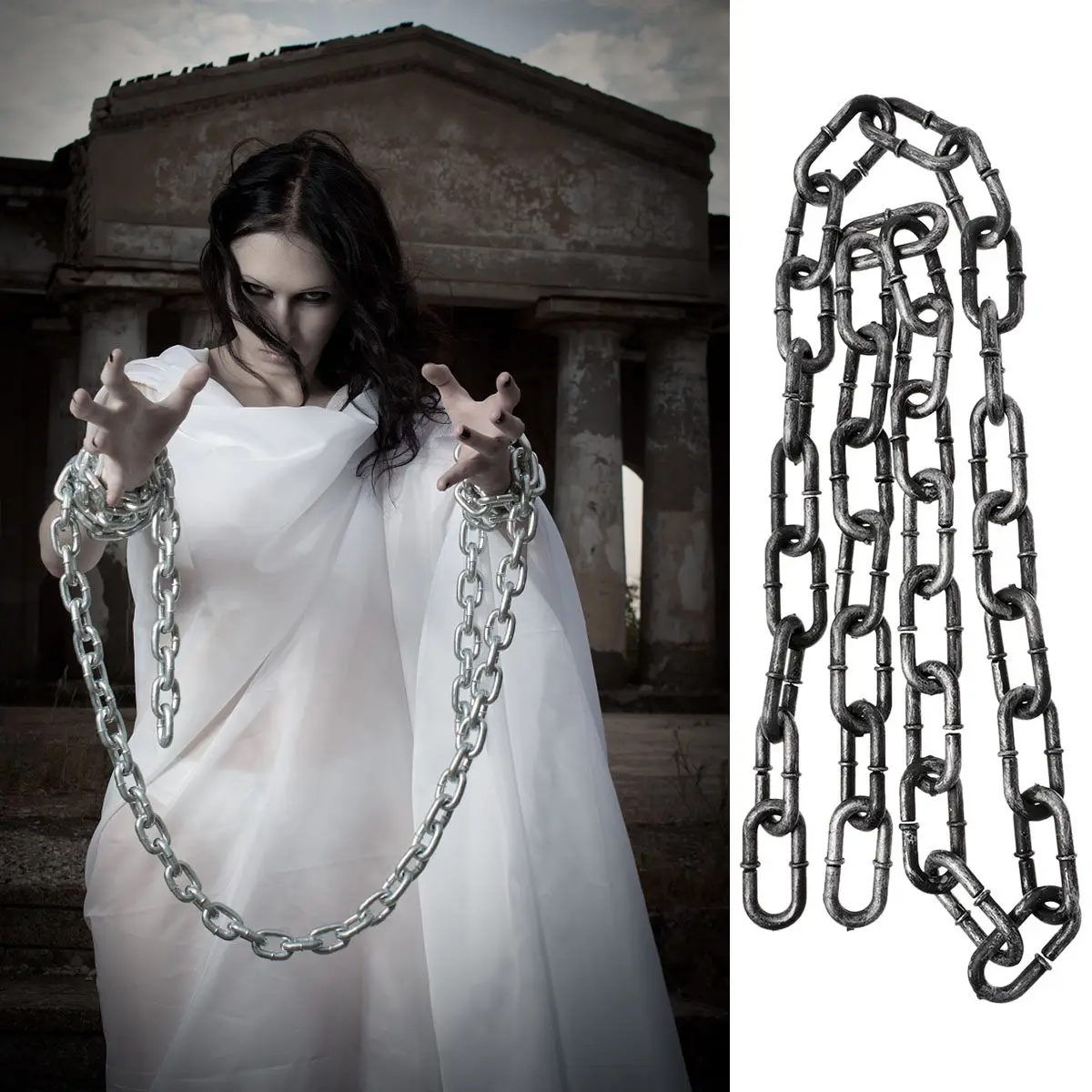 1Pcs Plastic Halloween Chain Prop Realistic Iron Chain Fetter for Costume Party Decor Bar Haunted Layout Funny Prop