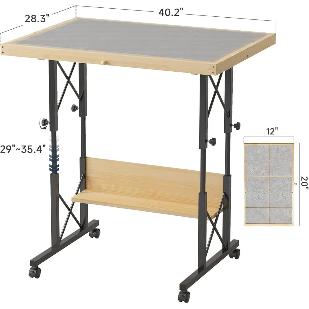 Adults Jigsaw Puzzle Table: 2000-Piece Capacity, Adjustable Tilt and Height, Wooden Board with Support Bar and Wheels