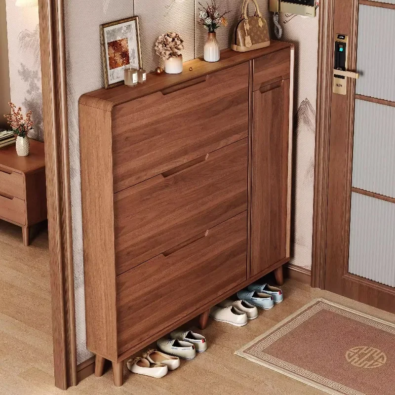 Ultra-thin light luxury high-grade tipping bucket shoe cabinet, household door storage cabinet integrated, shoe rack against