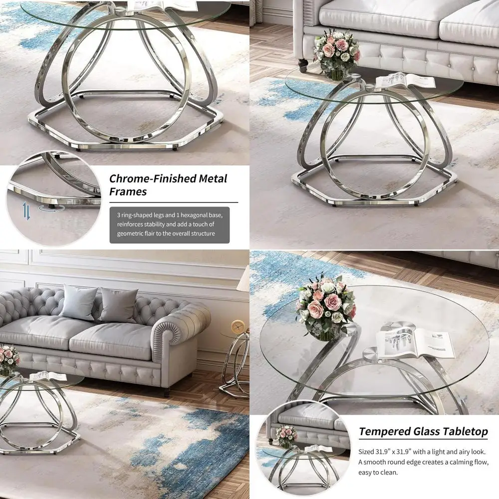 

Modern Hexagonal Silver Coffee Table for Living Room and Office, Chrome Finish, 1 Piece