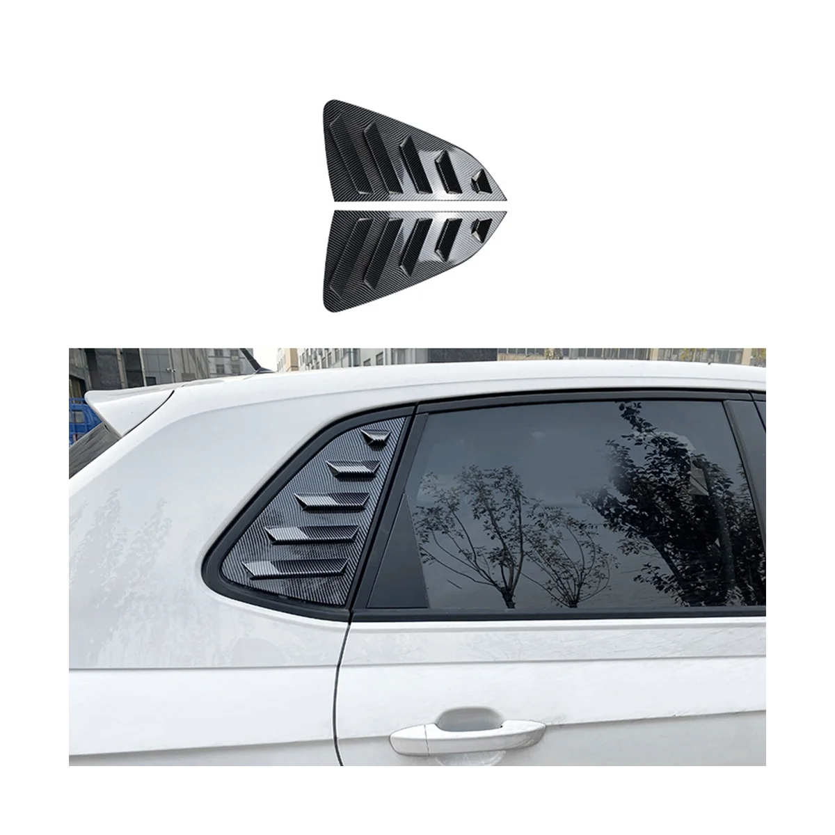 Car Carbon Fiber Pattern Rear Window Louver Shutter Cover Trim for Volkswagen Polo Mk6 Polo 2018-2023