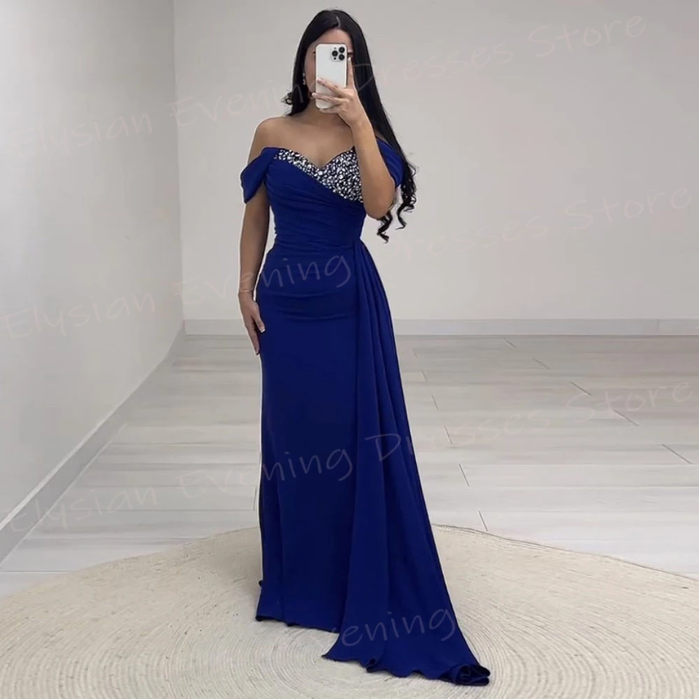 Graceful Women's Mermaid Generous Evening Dresses Modern Sexy Off The Shoulder Prom Gowns Beaded Formal Party Vestido De Noche