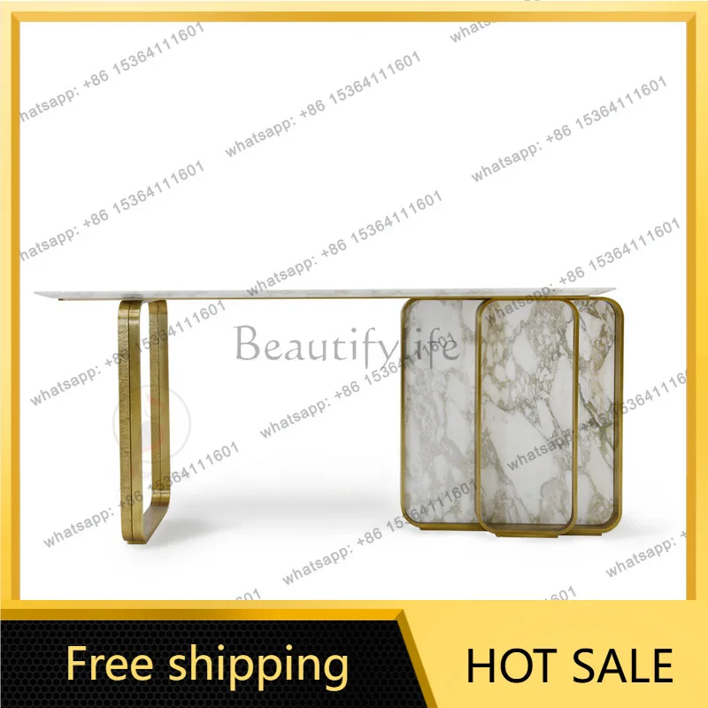 LS Italian light luxury simple stainless steel rock slab entrance table end view table modern design art against the wall