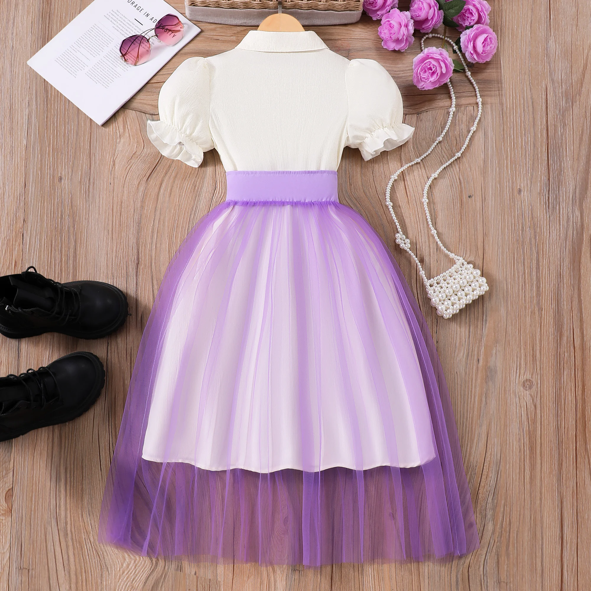 Teen Girl Dress Summer Purple Retro Short Sleeve Children Dresses Fashion Girl Costume Party Big KIds Outfit 7 8 9 10 11 12Yrs