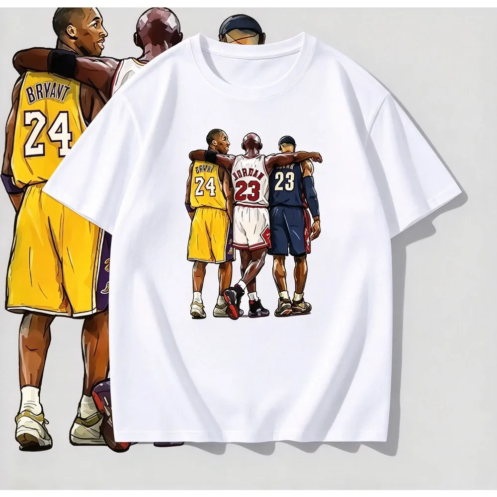 2026 New Unisex Kids Short Sleeve Tee, Kobe Bryant LeBron James Big Three Basketball Group Photo Back Print Fashion T-shirt