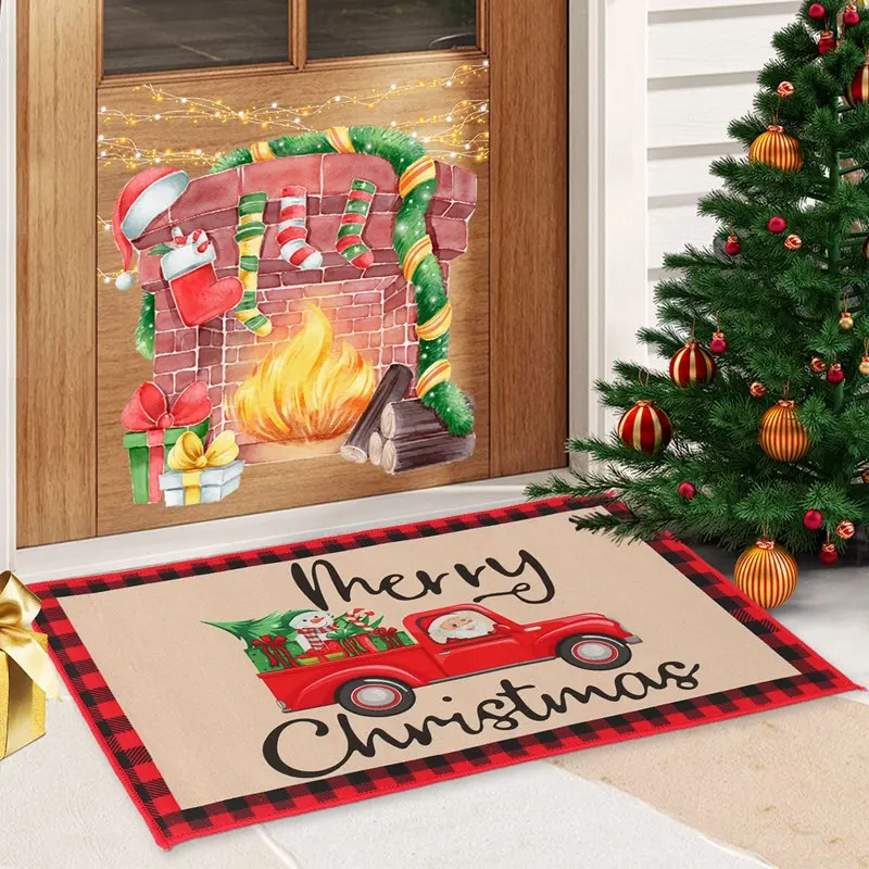 Świąteczna wycieraczka dekoracyjna Xmas Holiday Front Door Mat Cartoon Character Felt Door Rugs for Indoor Outdoor Xmas New Year Decor