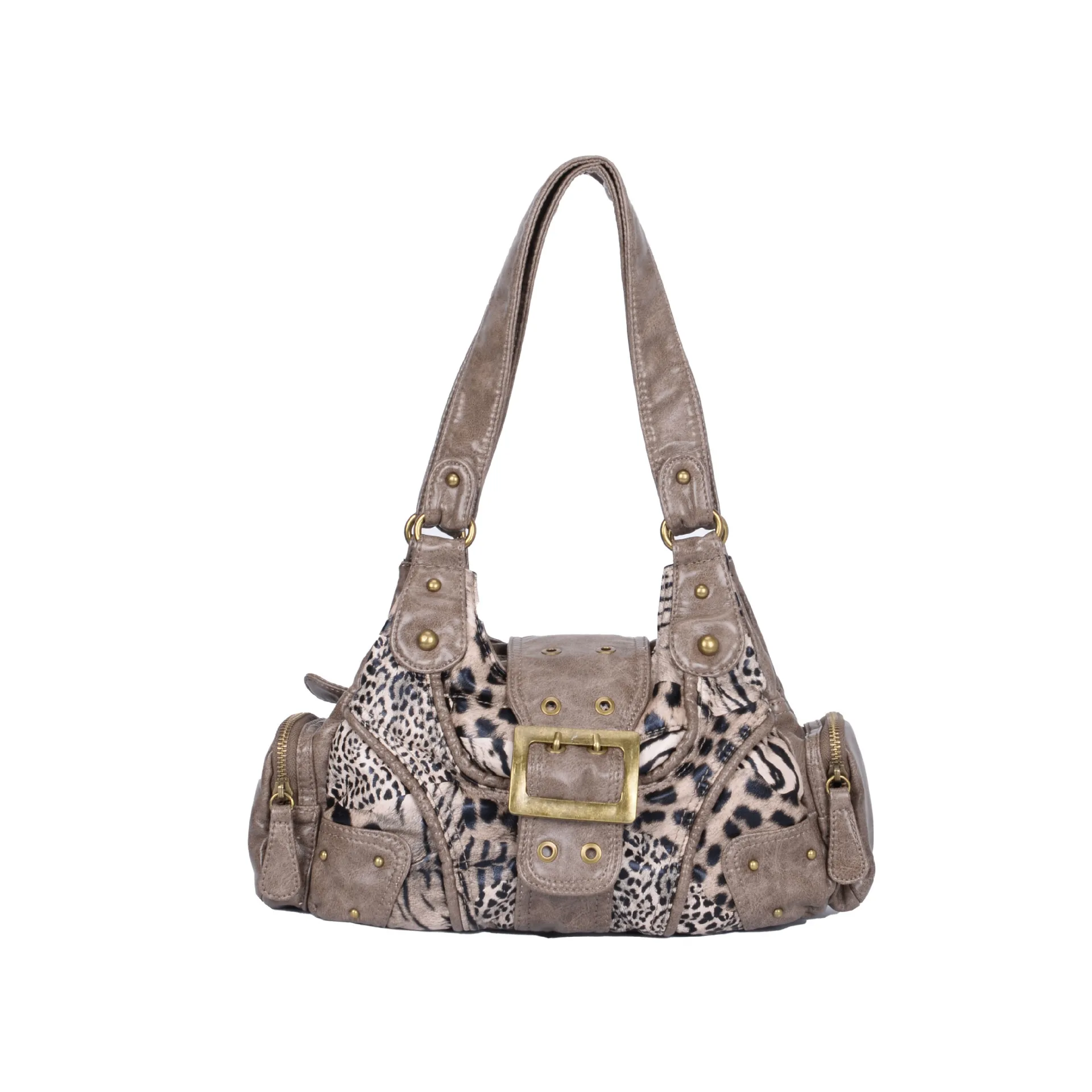 Ladies' Fashion Street Y2K Millennium Spicy Girl Leopard Pattern Tote Bag Multi Pocket Retro Personalized Shoulder Bag