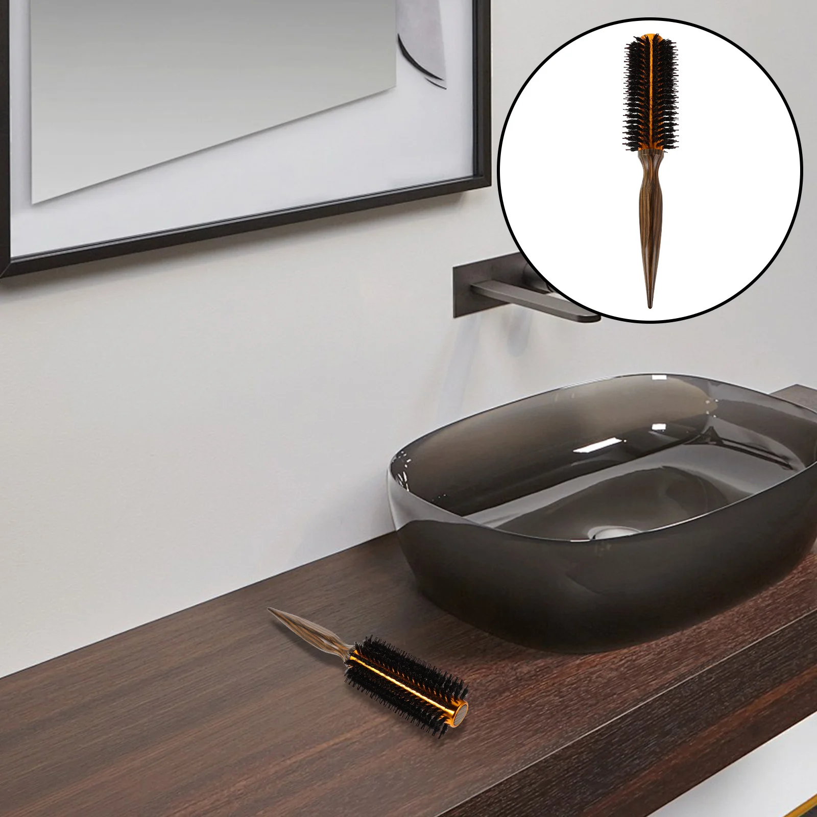 

Round Thermal Brush Ideal for Short Thick Hair Fast Heat Resistant Styling Tool with Natural Boar Bristles Comfortable Wood