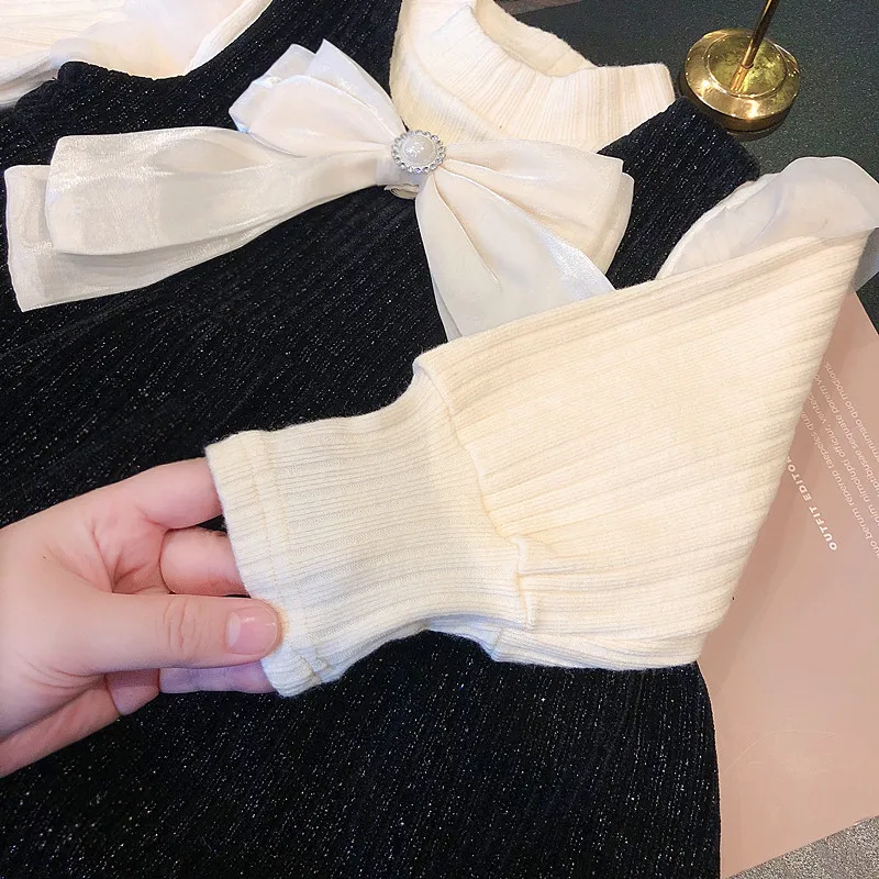 Mädchen Langarm Weiches Tüll-Prinzessinnenkleid Kinder Puffrock Zweiteiliges Innenset Atmungsaktives Bequemes Babykleid Casual – Detail 8