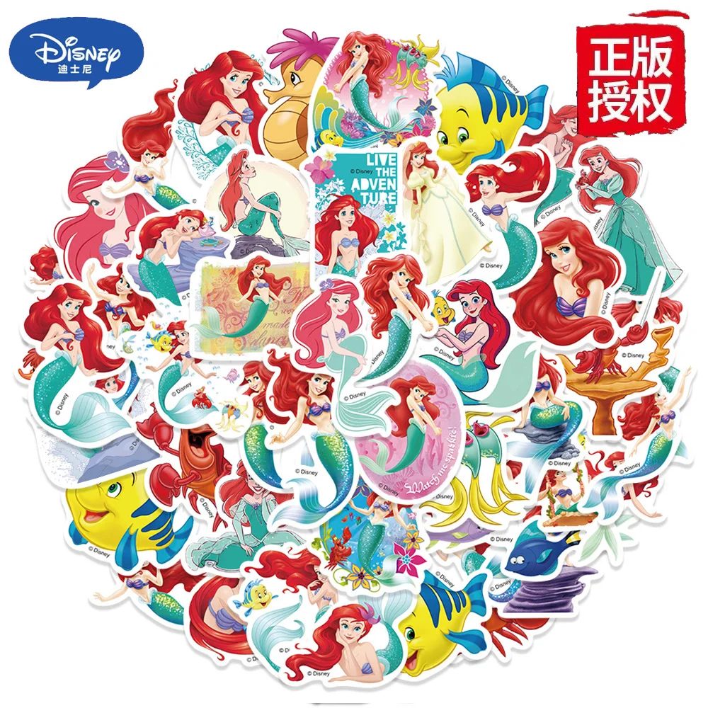 50PCS Cartoon Disney The Little Mermaid Ariel Stickers Sticker DIY Guitar Laptop Luggage Fridge Decals Party Favors for Kids