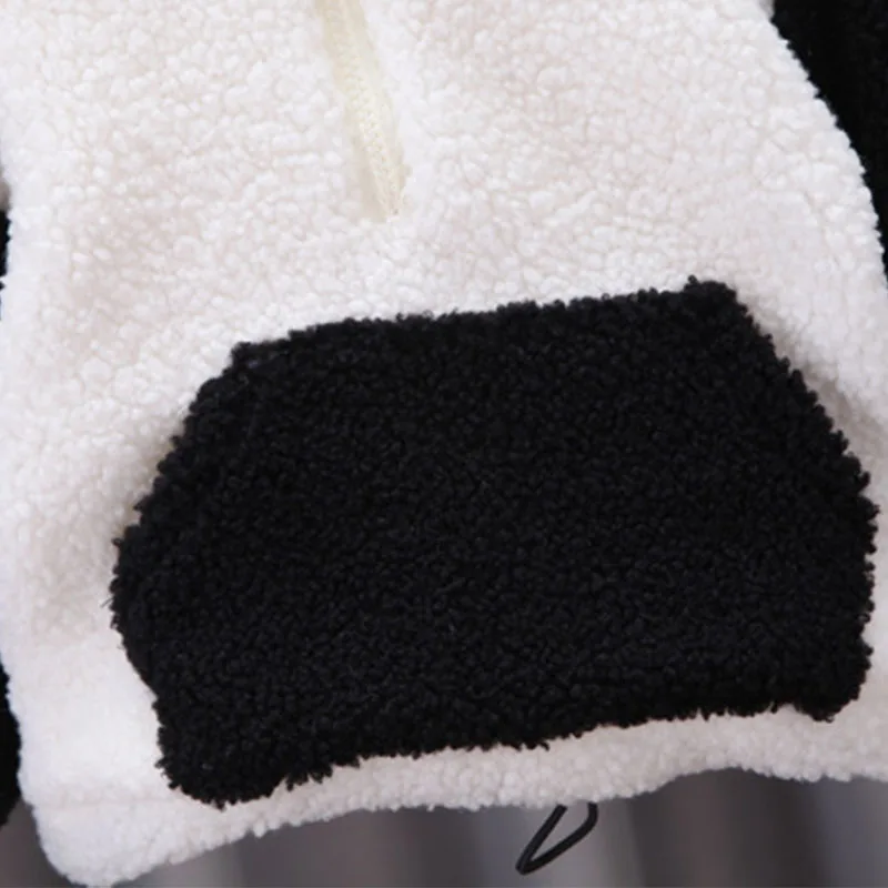 Fashion Lamb Wool Clothes Suit Baby Girls Boys Fleece Padded Coats+Pants 2Pcs Kids Panda Cartoon Outfits Children Clothing Sets