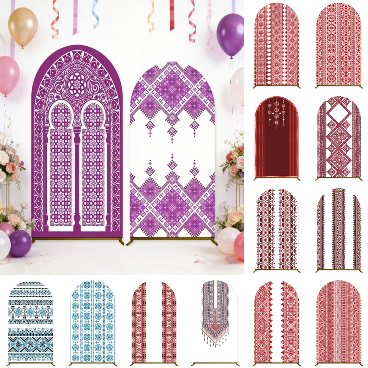 Colorful Embroidery Arch Cover Background for Birthday Wedding Party Baby Shower Mexican Fiesta Custom One-sided Arched Backdrop