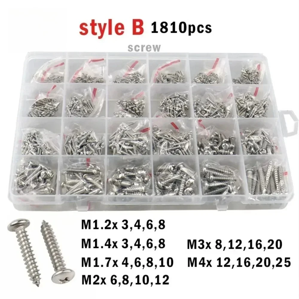 M1.2 M1.4 M1.7 M2 M2.2 M2.6 M3 M4 M5 304 Stainless Steel Small Cross Phillips Pan Round Head Self-tapping Screws Wood Screw Set