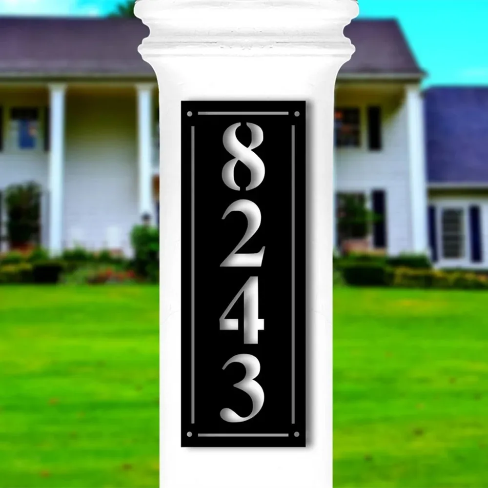 Personalized Metal Address Sign House Numbers Vertical Address Plaque for House Door Wall Decorate Laser Cutting 12/16 inch