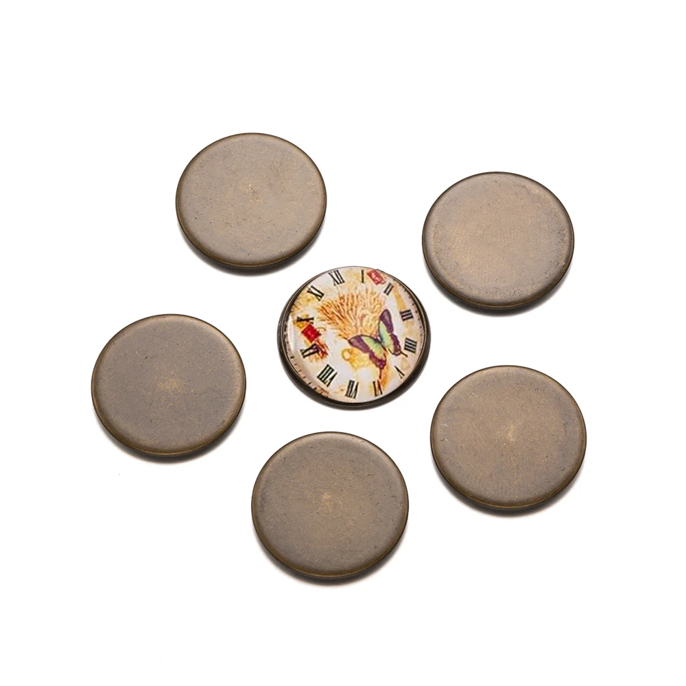 20 sztuk 10-25mm Retro antyczny brąz okrągły Cabochon ustawienia pusta taca Bezel baza dla DIY ręcznie robiona biżuteria akcesoria do rękodzieła