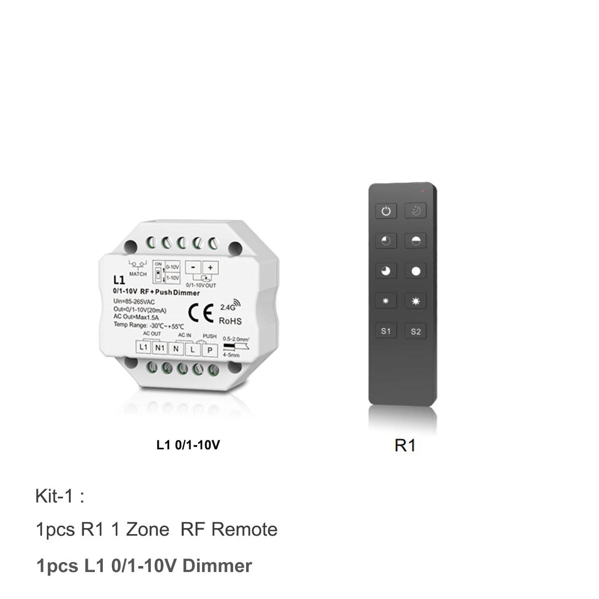 0-10V 1-10V LED Wireless RF Dimmer Push Switch + 2.4G RF 4-Zone Touch dimming Remote Controller AC85V-220V for Single Color LED