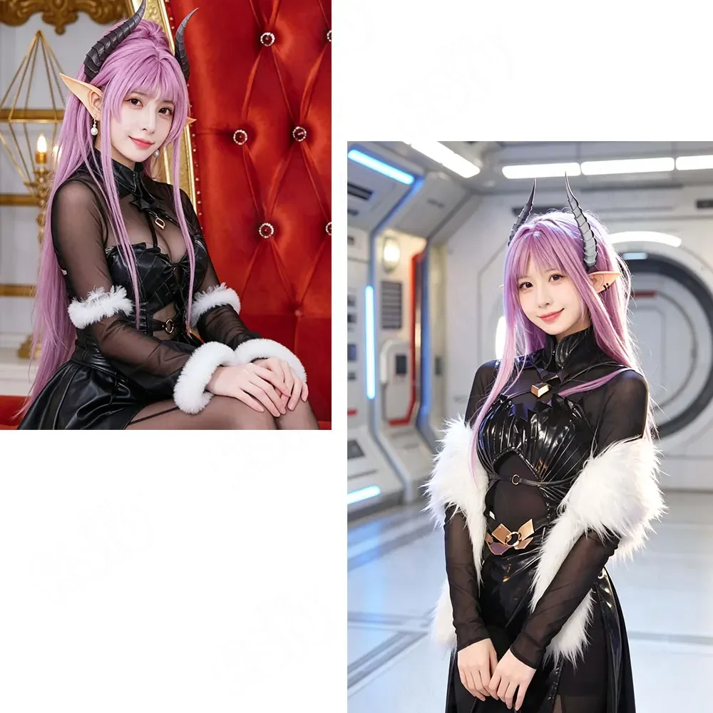 Max Immelmann Cosplay Wig Purple Gradient Pink Long Synthetic Hair Heat Resistant Wig Azur Lane Game Cosplay Hair Free Wig Cap