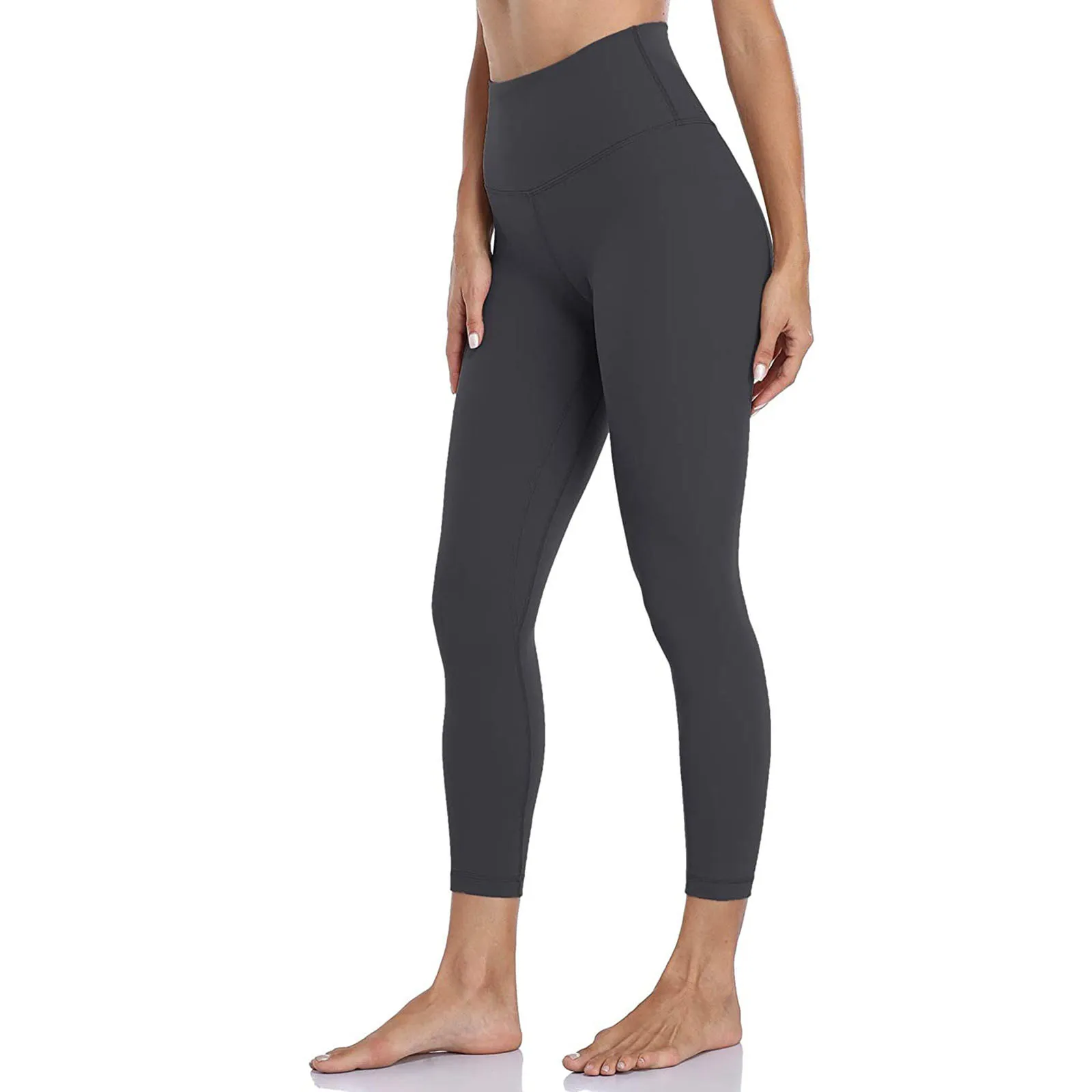 Calça Yoga de cintura alta para mulheres, monocromática, apertada para fitness, nude escondido, pequena Yoga curta