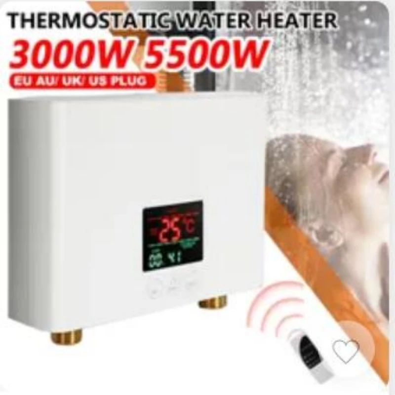 Aquecedor de água elétrico montado na parede com controle remoto, aquecedor instantâneo, display de temperatura LCD, banheiro e cozinha, 110V, 220V