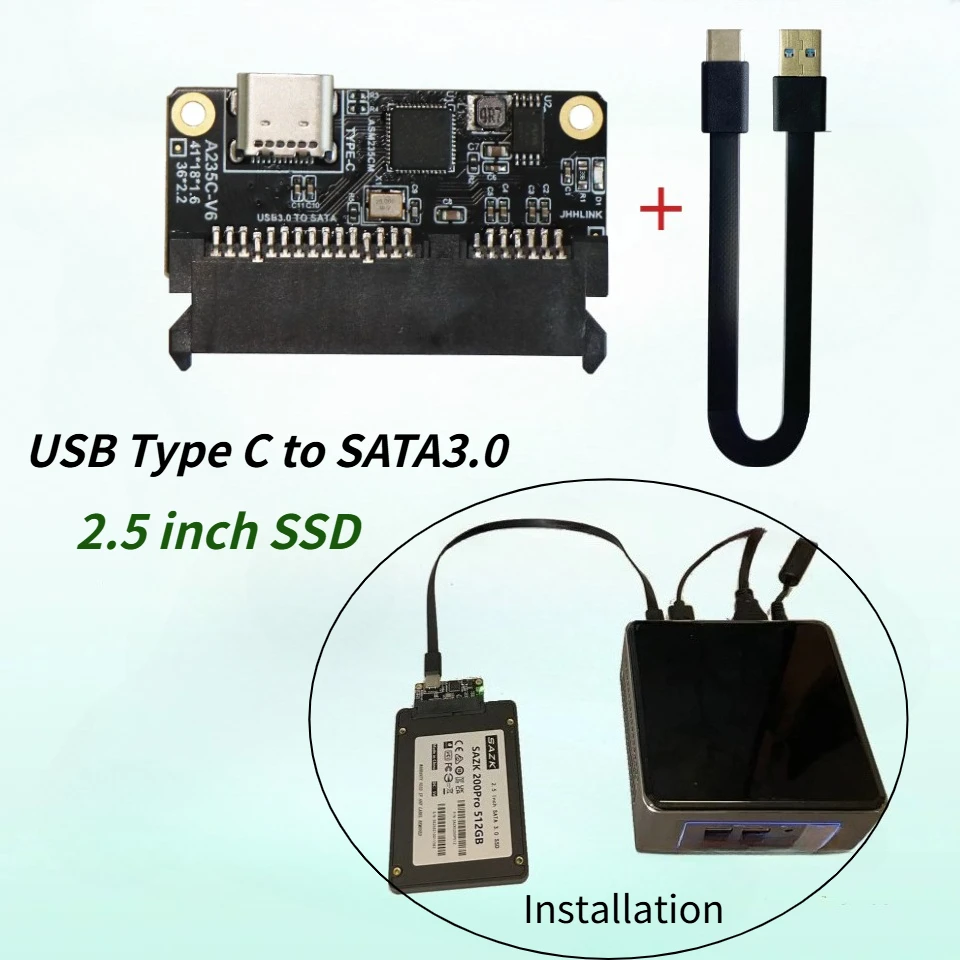 USB Type C To SATA3.0 2.5 Inch Hard Drives Expansion Card 5Gbps ASM235CM Chip SSD HDD SATA-22P Plugs Mobile Hard Drive Enclosure