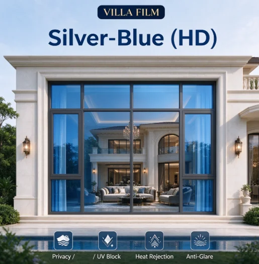 One Way Vision Silver Blue Privacy Window Film HD PET Roll Heat Control Anti UV DIY Glass Tint For Home Office Building Glass