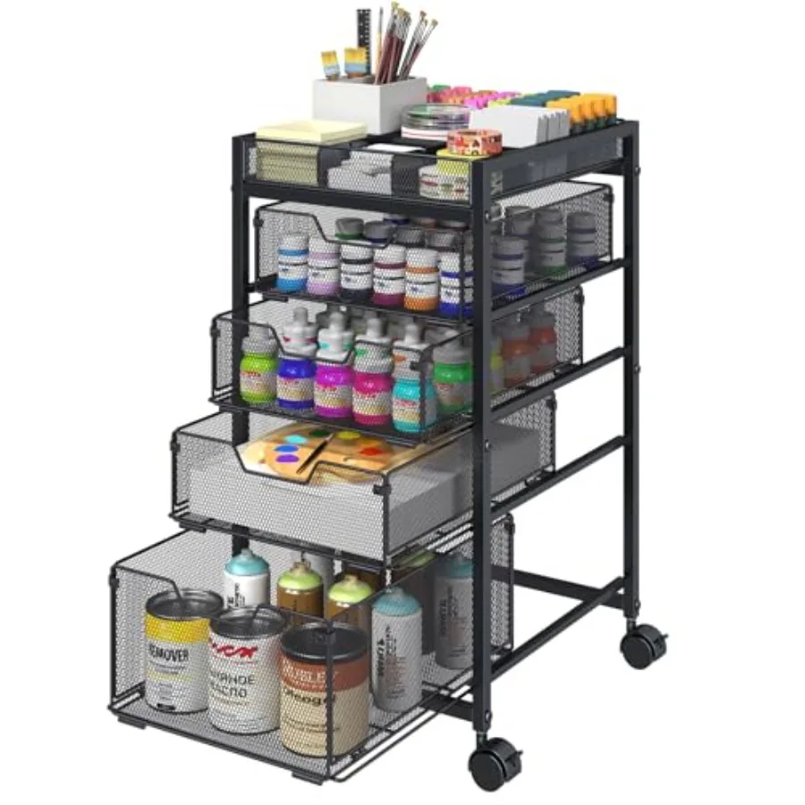 

Rolling Utility Cart with 4 Drawers Craft Organizer and Storage Carts with DIY Divider Lockable Wheels Storage Organizer for Ar