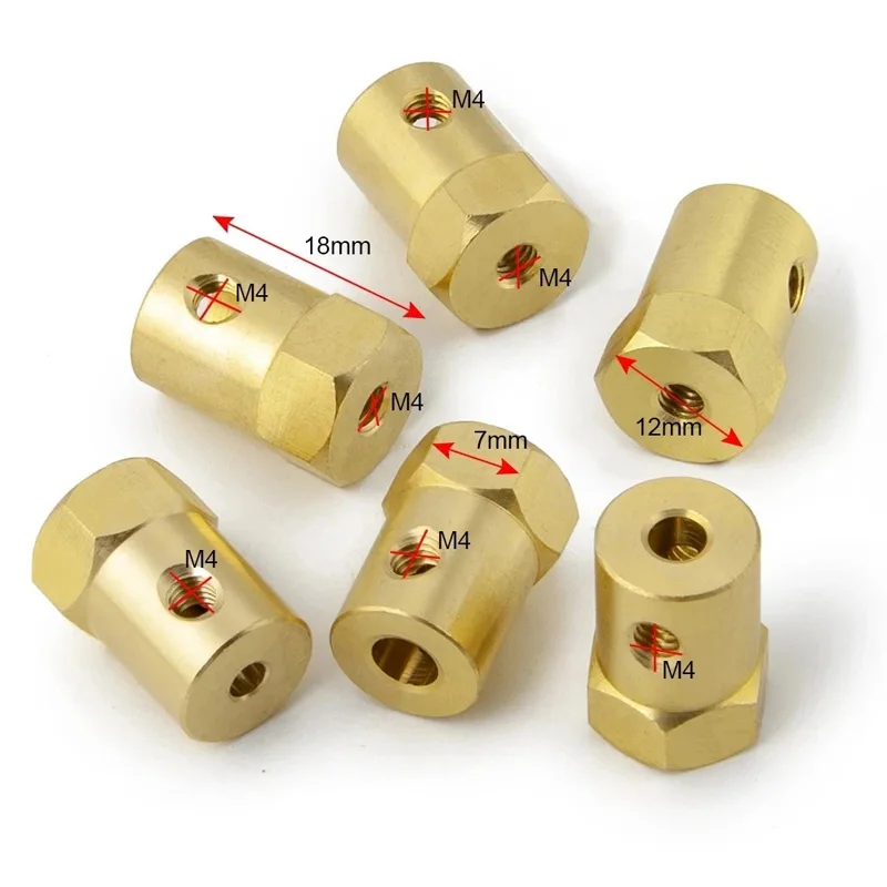1Pcs2/3/3.17/4/5~8mm Hexagonal Brass Shaft Coupling Motor Transmission Connector With Screws Wrench Model Car Wheels Tires Shaft