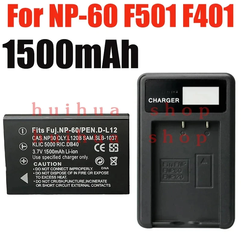 NP-60 NP60 Camera Battery + LED USB Charger for Fujifilm Finepix 50i 601 F401 F401 Zoom F410 F410 Zoom 1500mAh zm