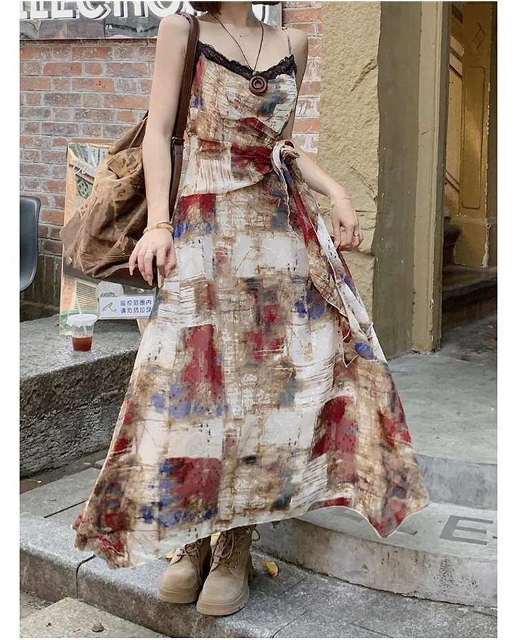 

Elegant asymmetrical lace Vintage sleeveless sweet Slim Pleated Dresses Evening High Street Plus Size Clothing