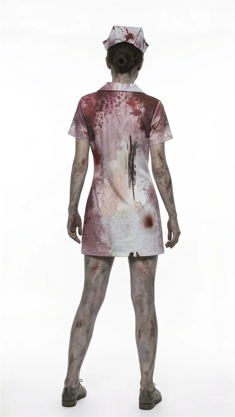 Halloween Blutfleckiges Krankenschwester-Kostüm, Gruseliges Bühnen-Cosplay-Kostüm für Frauen, Zombie-Spiel-Thema-Kleid, Rollenspiel-Performance, Fantasie-Outfit 2026 – Detail 6