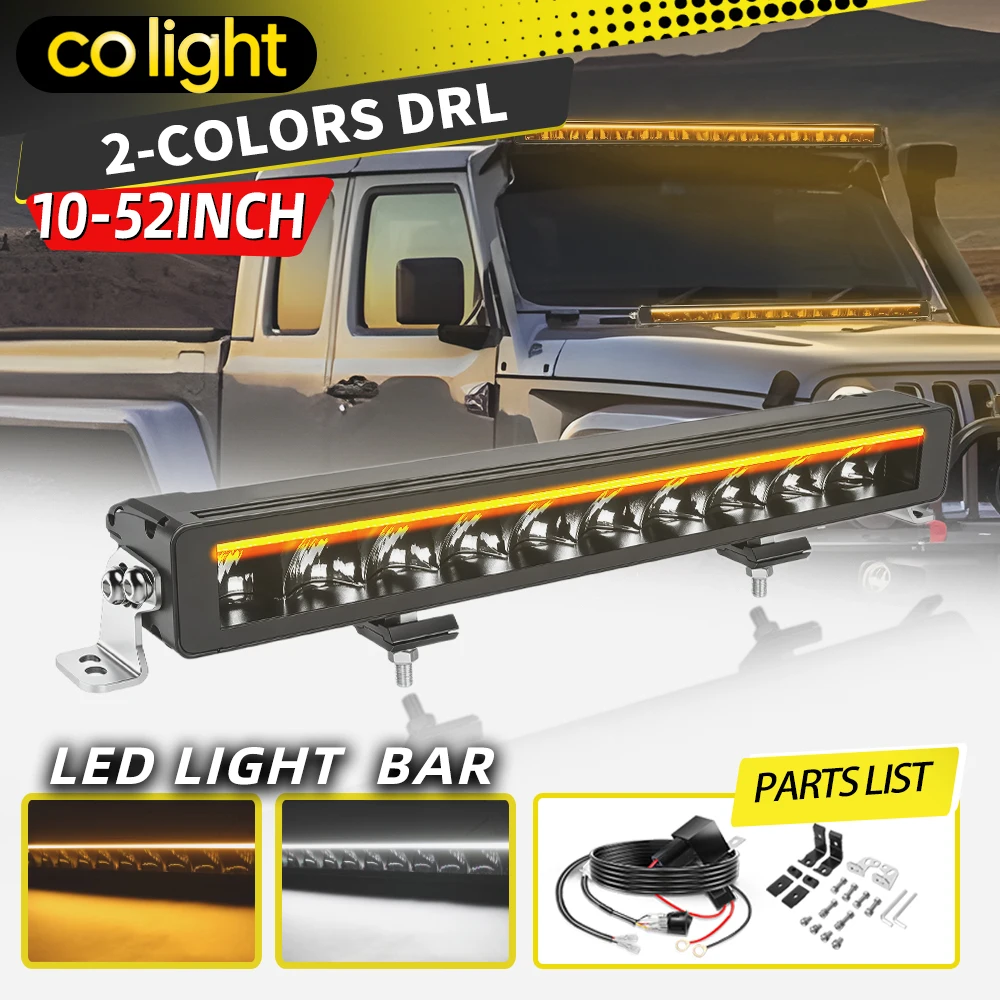 Barre lumineuse LED Colight Offroad 40 pouces à une seule rangée, phare de travail LED 32 pouces, lampe auxiliaire bicolore blanc-ambre 12V 24V pour SUV, pick-up, 4x4, bateau, camion, utilisation tout-terrain.